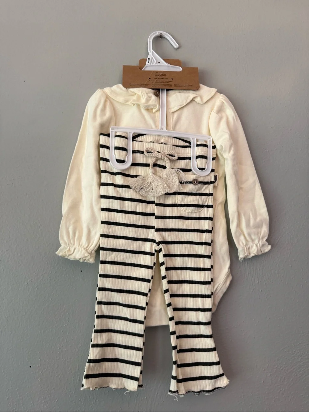 Rabbit & Bear Cream Ghost Bodysuit & Striped Pants Kids Matching Set